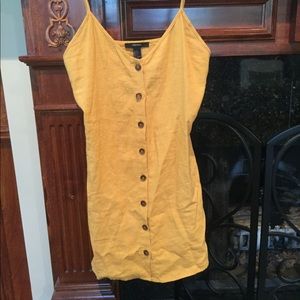 Yellow linen button up dress Forever 21